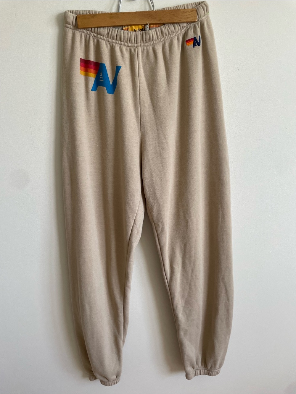 Aviator Nation Classic Logo Sweatpants Beige/Cream Fleece Joggers Size Large